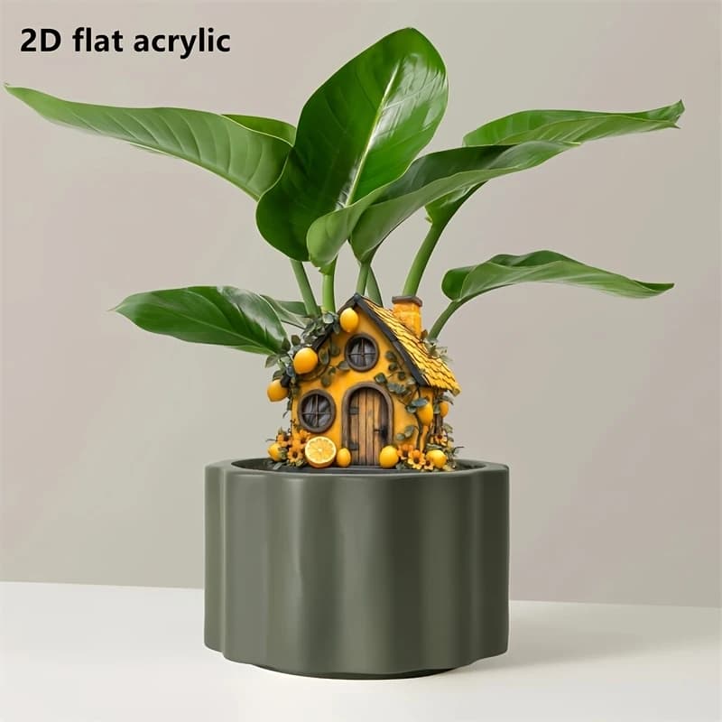 2D planaire acrylique maison Design bonsaï planant zone ferme jardin prairie sol décoration plante e
