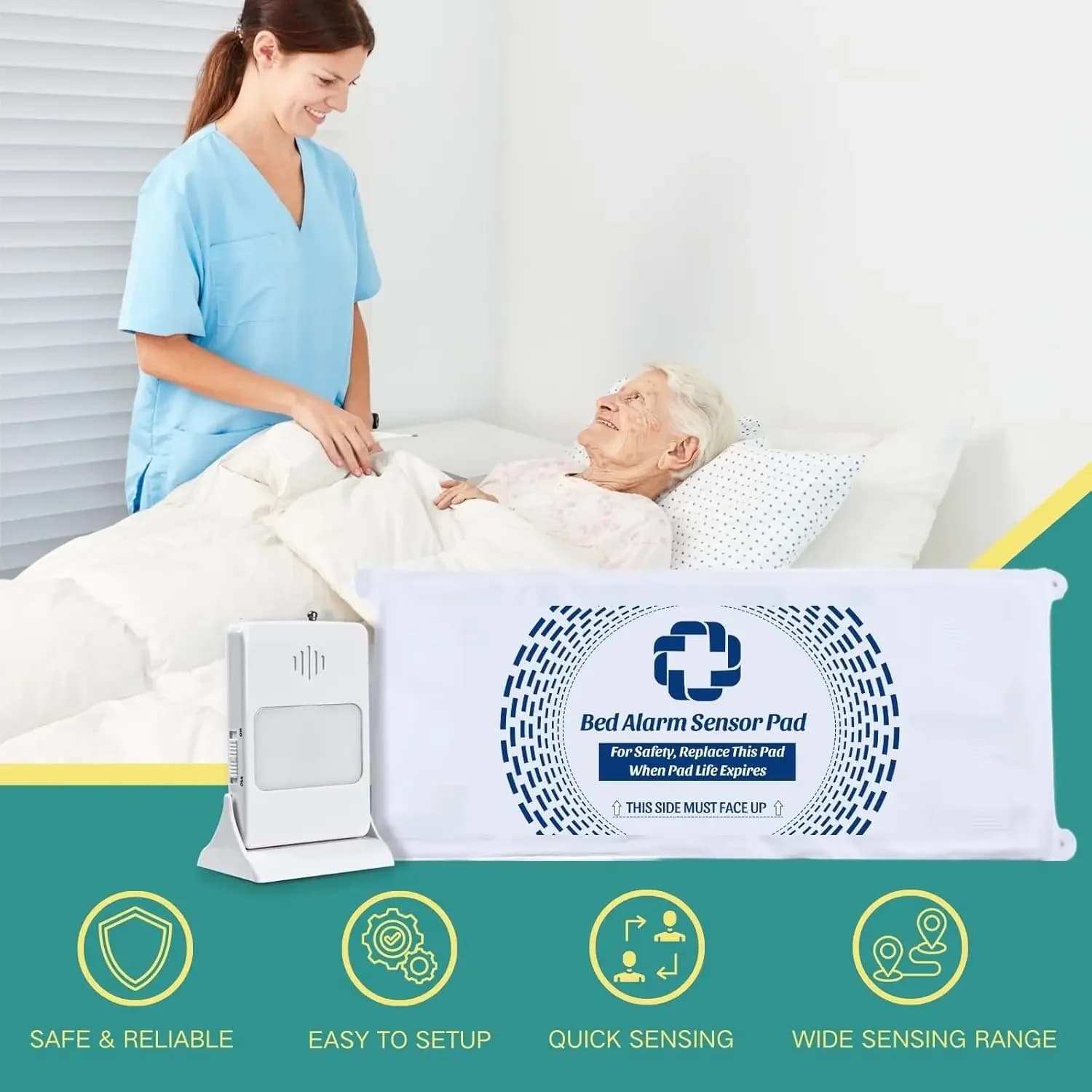 Alarme de lit pour adultes âgés - Coussin de capteur de lit et téléavertisseur - Alerte de sortie de