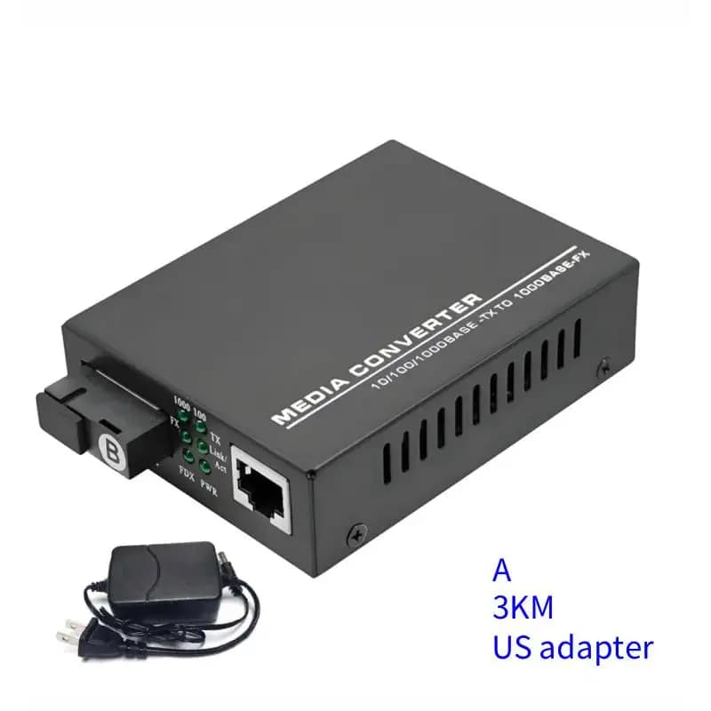 Convertisseur de média optique Gigabit, Port SC à Fiber unique 1000Mbps avec alimentation externe 3K