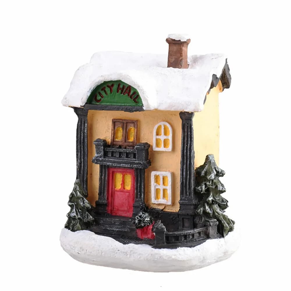 Mignon noël brillant petite maison résine lumière chaude lumière LED maison de neige lumineuse éléga