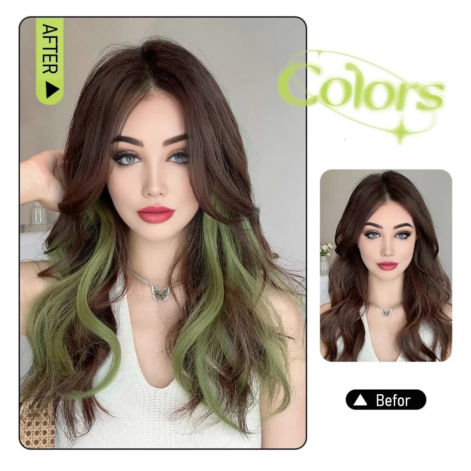 Extensions de cheveux synthétiques bouclés colorés 2 pièces/ensemble 50cm/60cm, vague d'eau rose/ble