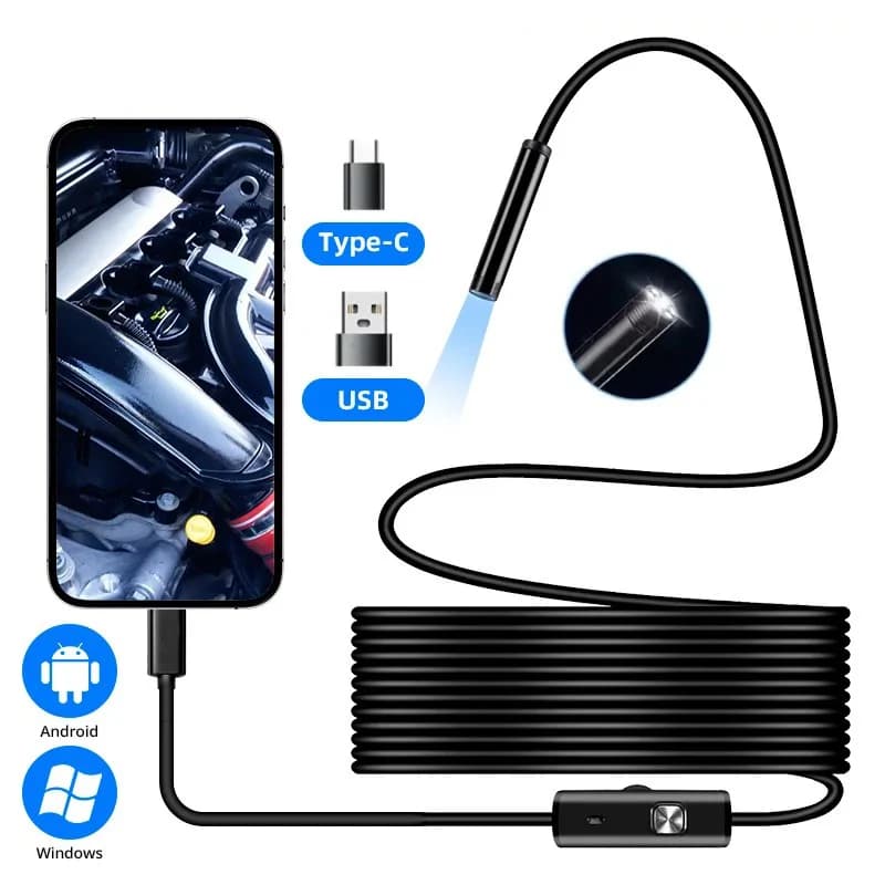 Caméra endoscopique Type-C 5,5/7,0 mm avec 6 LED réglables, boroscope d'inspection flexible USB Andr