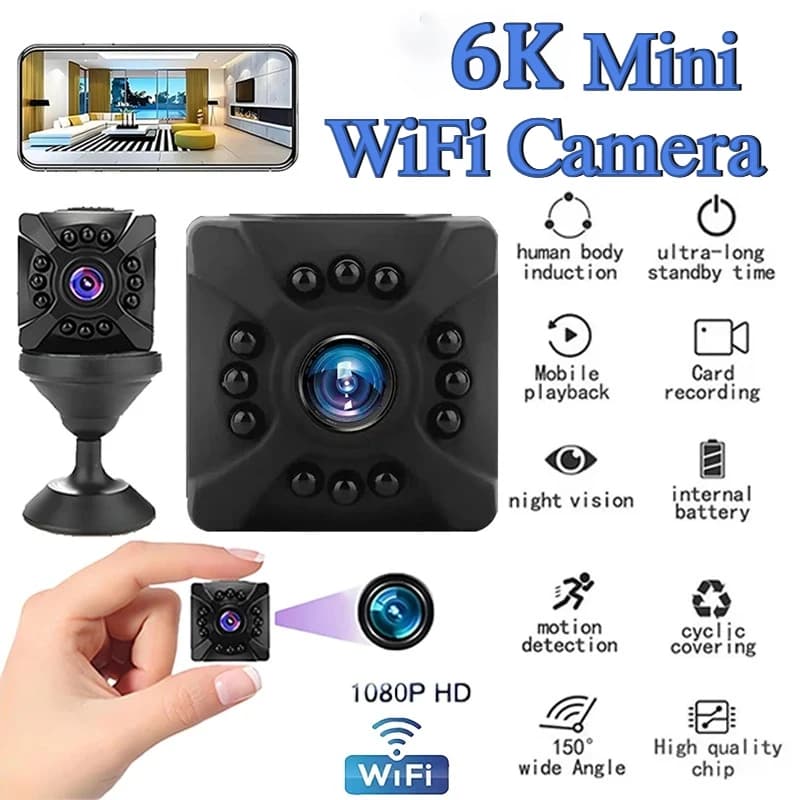Nouvelle mini caméra sans fil 6K, surveillance WiFi 2.4G, connexion WiFi à domicile, accès à distanc