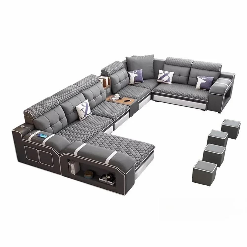Canapé sectionnel en tissu en forme de U moderne MINGDIBAO avec haut-parleur, appuie-têtes réglables