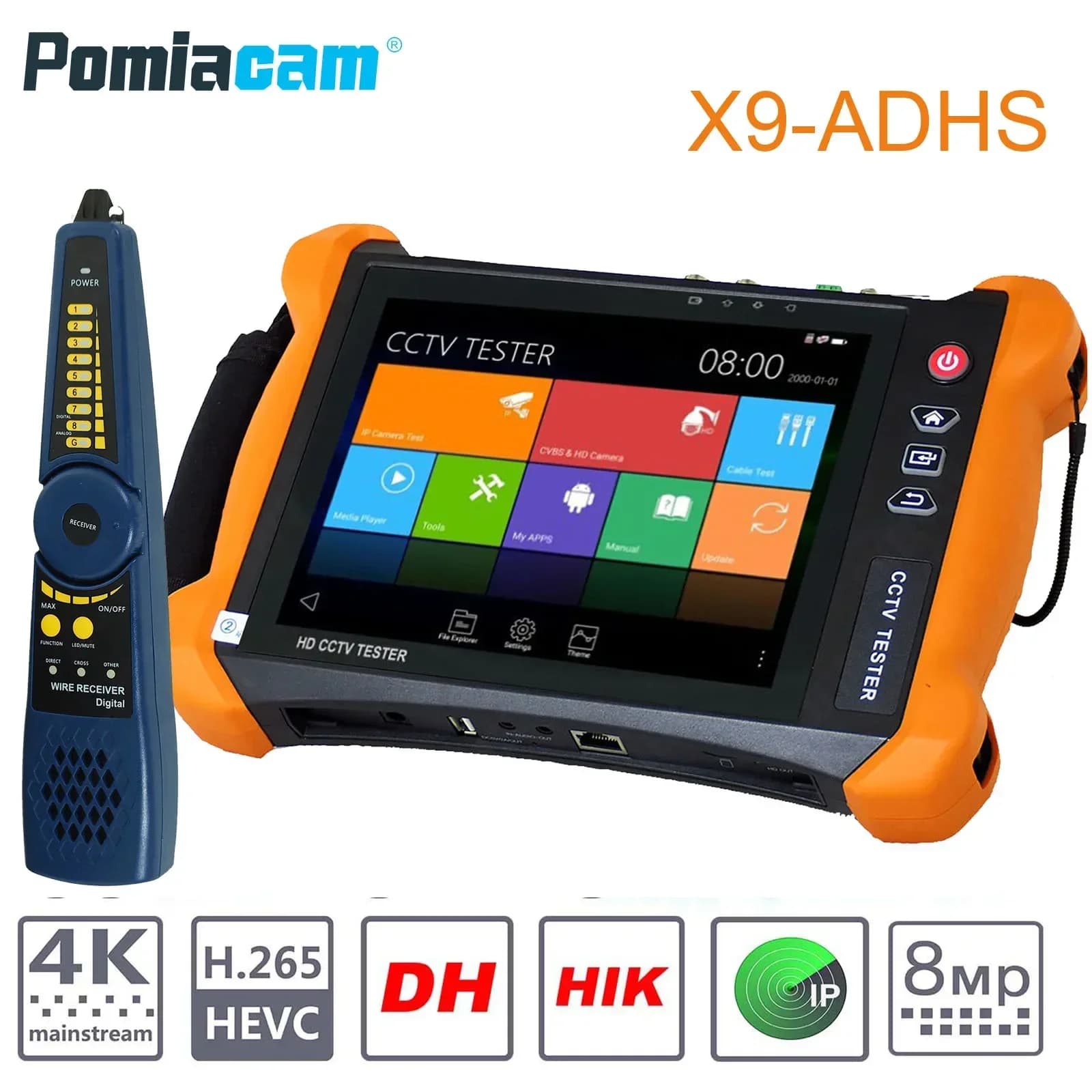X9MOVTADHS testeur de caméra IP 8 pouces tout en un testeur de vidéosurveillance moniteur avec trace