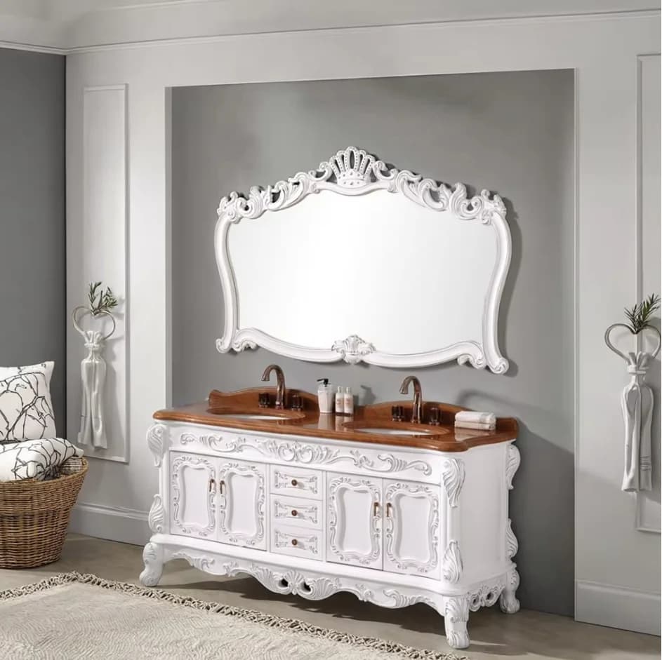 Ensemble de salle de bain en bois massif de Style européen, grande armoire de rangement avec comptoi