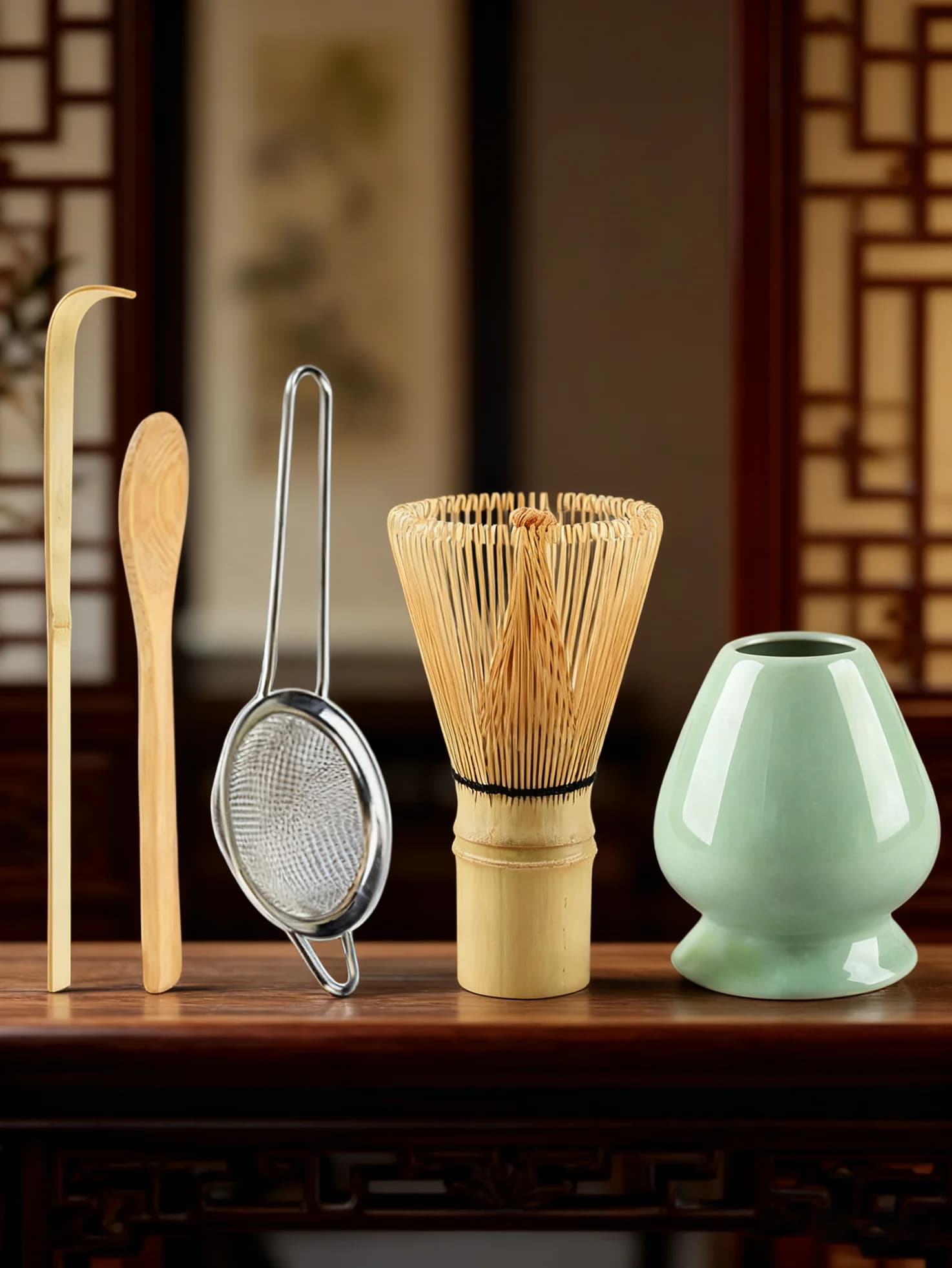 Ensemble de fouets Matcha 5 pièces-fouet en bambou, passoire à thé, cuillère, cuillère, tamis, suppo