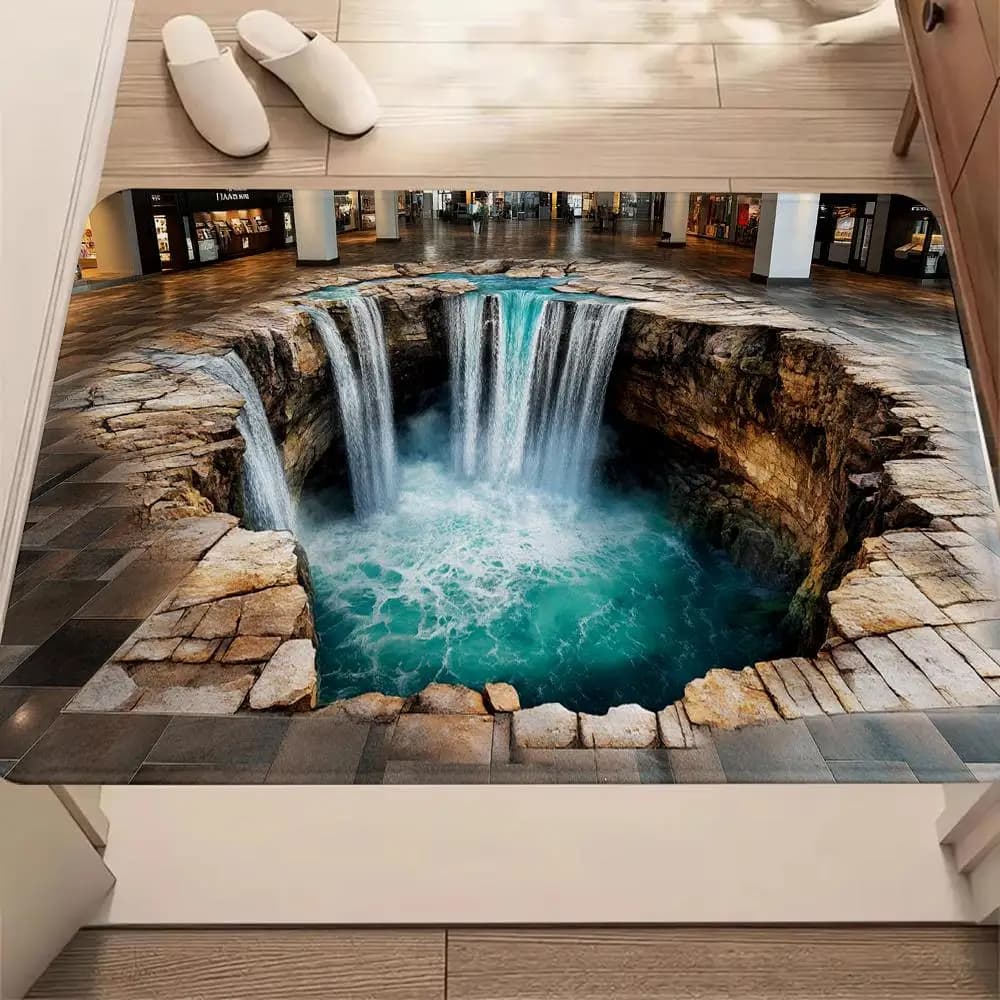 Tapis de sol moderne effet cascade - Tapis 3D réaliste antidérapant pour salon - Tapis de décoration