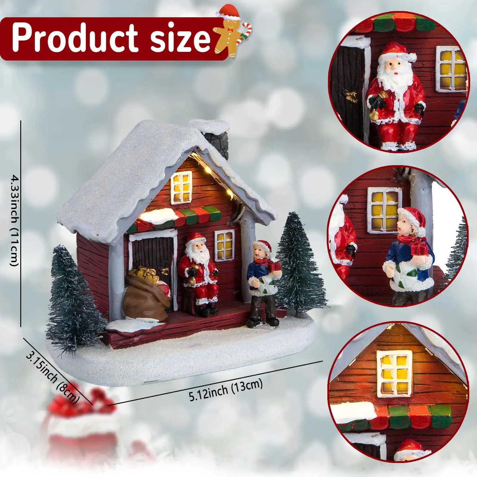 Bâtiment de Village de noël, neige d'hiver, maisons de Village du père noël, Figurines de décoration