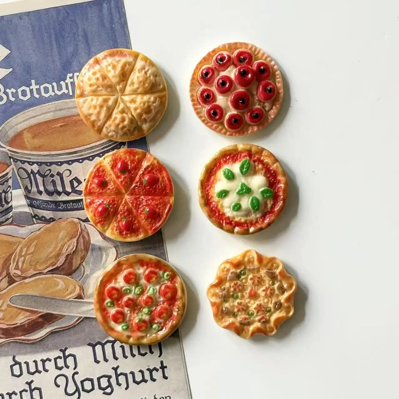 Mini décorations de réfrigérateur à Pizza en résine, 6 pièces, aimants mignons pour meubles dans la