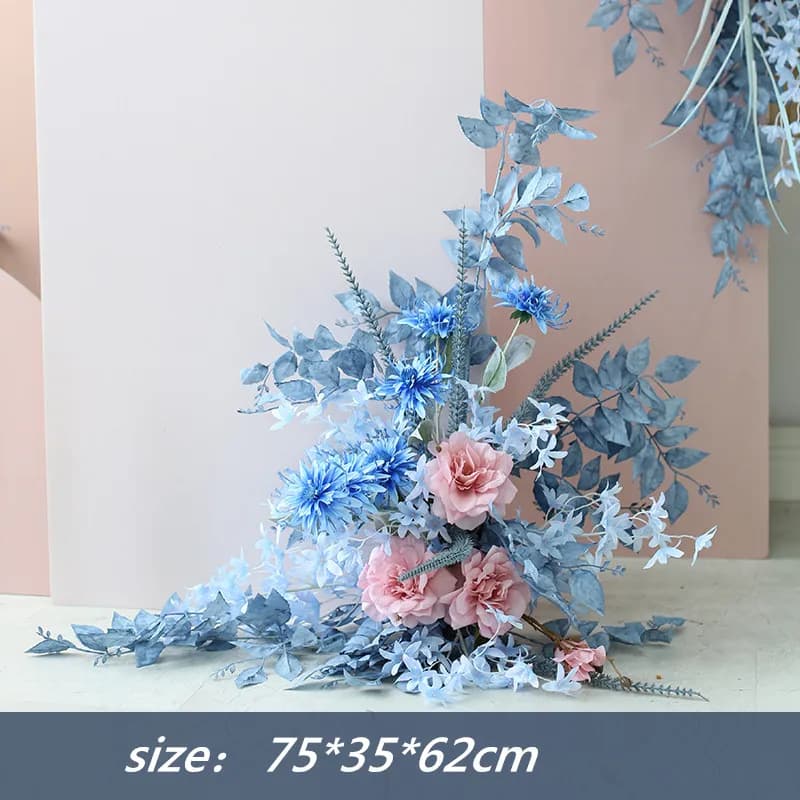 Fleurs en soie pour aménagement de mariage, arrangement Floral bleu, décoration de fond de scène com
