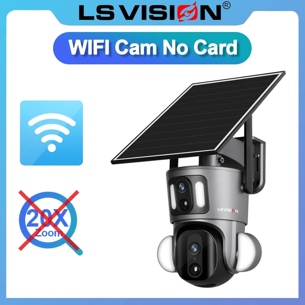 LS cig4-Caméra de sécurité solaire extérieure, n'aime 20X, écran pour touristes, 8MP, WiFi, objectif