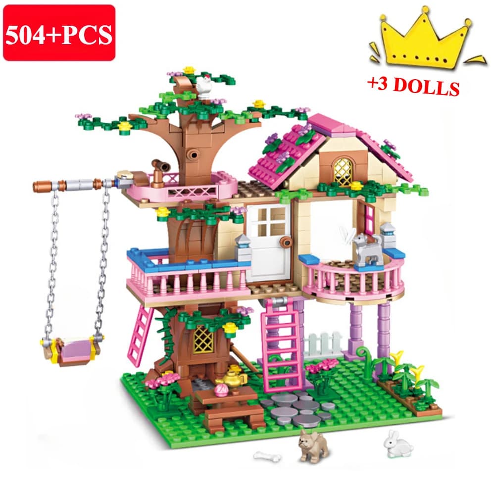 Amis ville arbre maison vacances d'été Villa château blocs de construction jardin piscine modèle fig