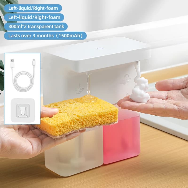 Nouveau capteur de liquide de vaisselle automatique cuisine Double tête Gel mousse désinfectant pour