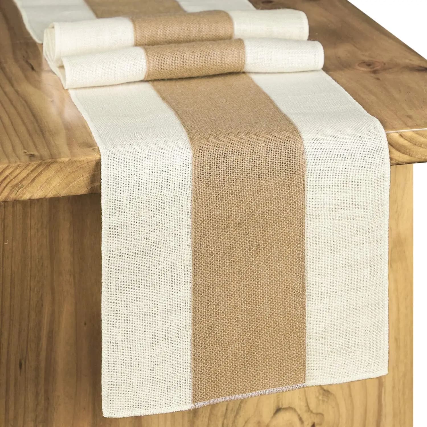 Chemin de Table en toile de Jute, Long chemin de Table de ferme, tissu tissé, bord de couleur claire