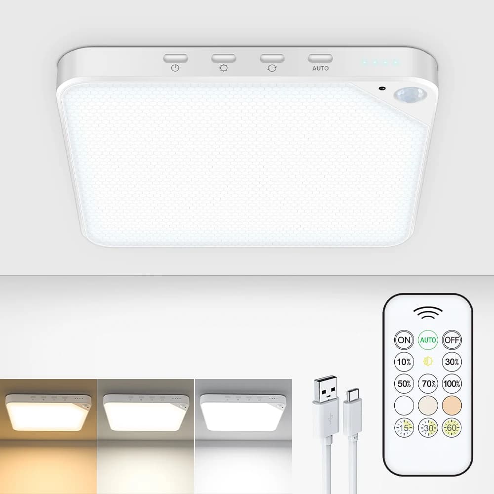 Plafonnier LED avec détecteur de mouvement rechargeable WILLED 8W, avec télécommande, batterie 5000m