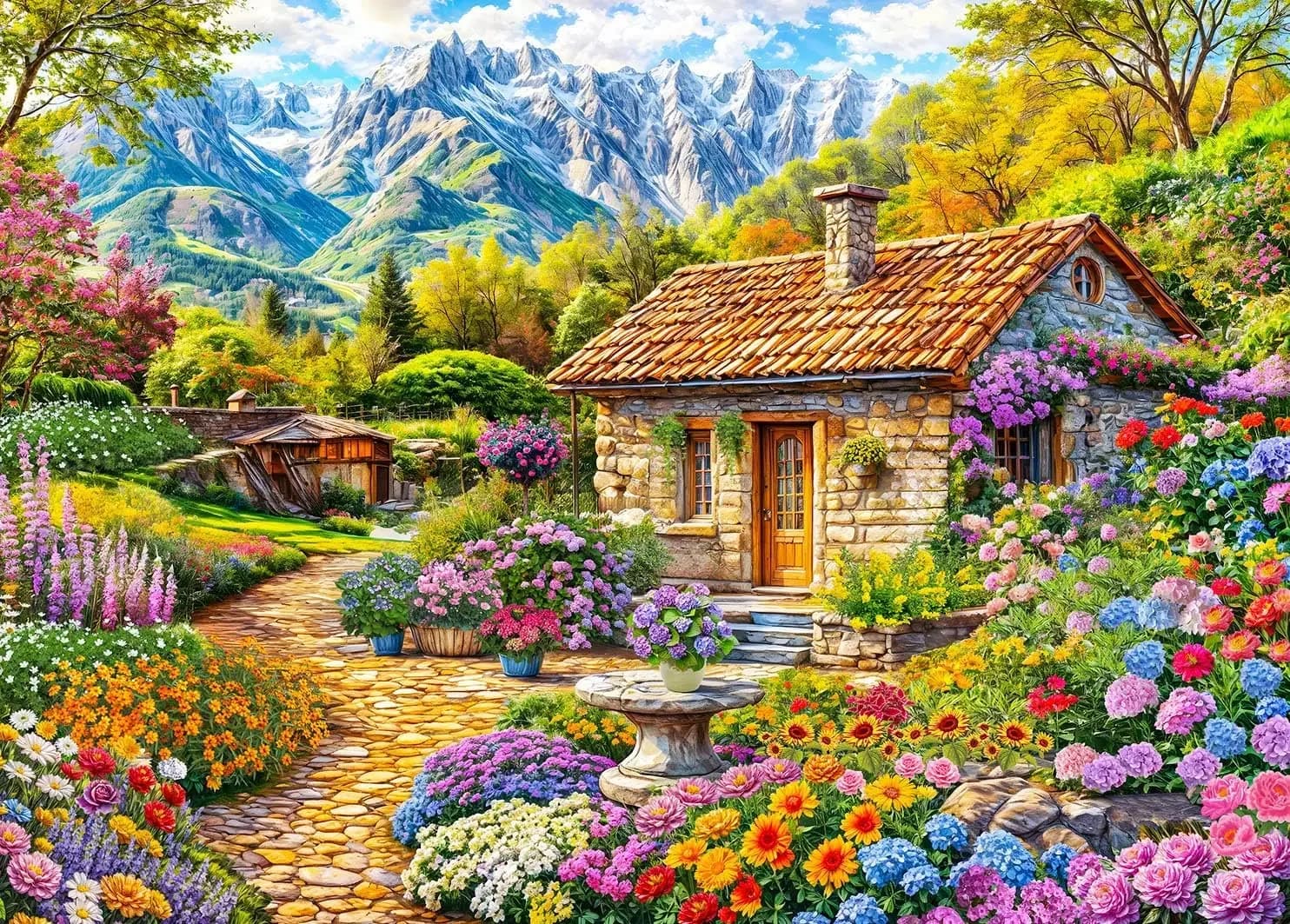 Puzzle maison de fleurs en montagne, 120/300/500/1000 pièces, jouet éducatif pour adultes/enfants, c