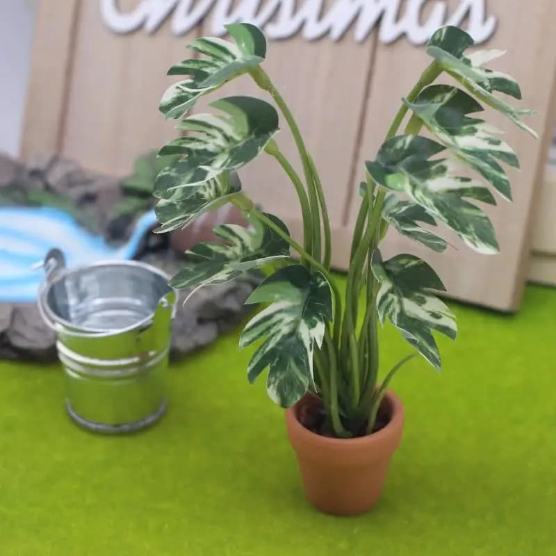 Maison de poupée Miniature à l'échelle 1/12, plante Monstera en pot, décoration de la maison, modèle