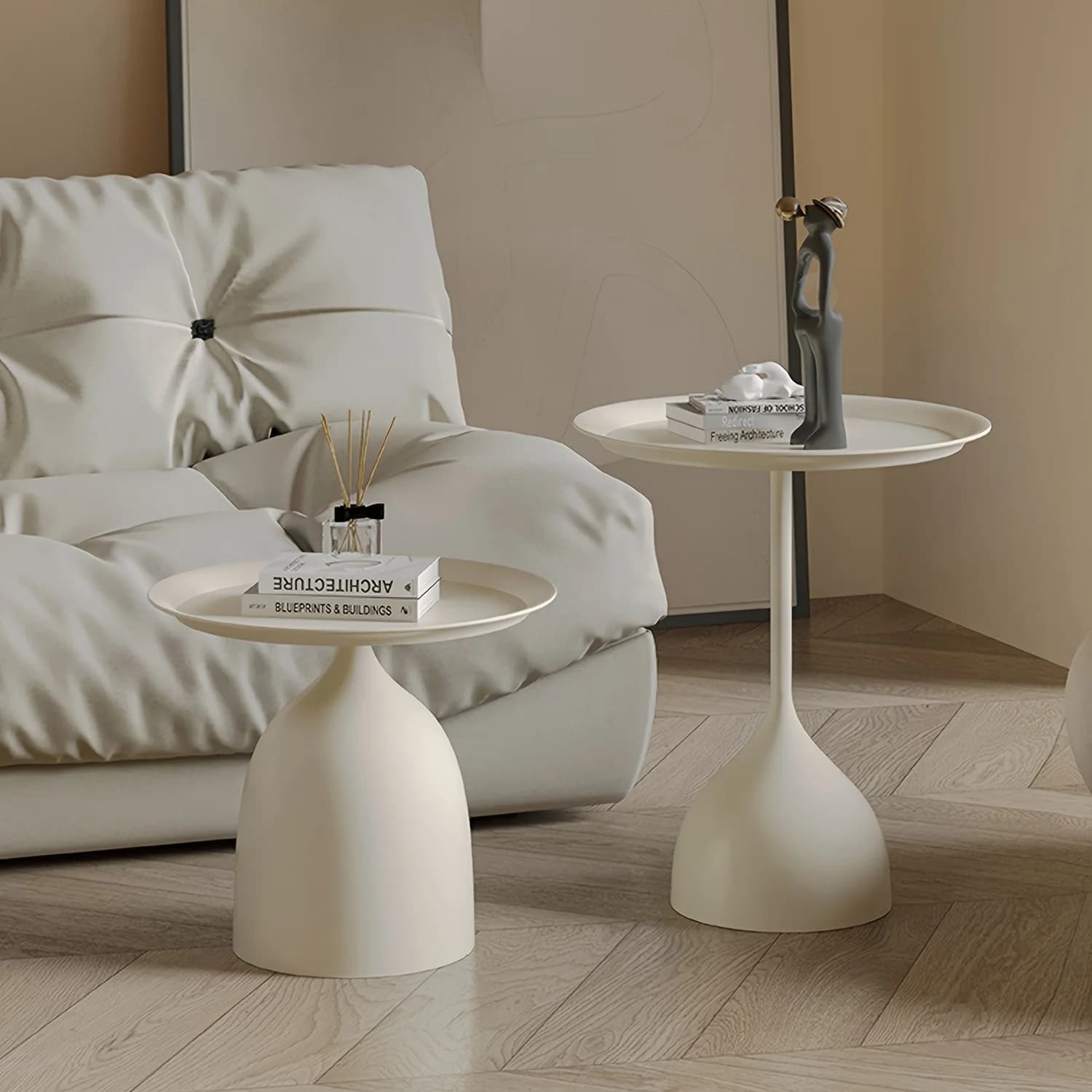 Ensemble de table d'appoint gigogne ronde 2 pièces, table d'appoint moderne en métal pour petits esp