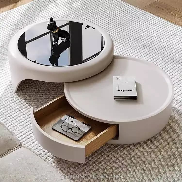 Tables basses gigognes modernes, plateau en verre élégant, solutions de rangement élégantes et exten