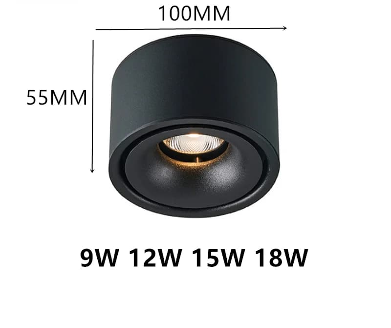 Spot lumineux Led encastré Plafond Led Downlight Surface COB 9W 12W 15W 18W plafonniers à intensité