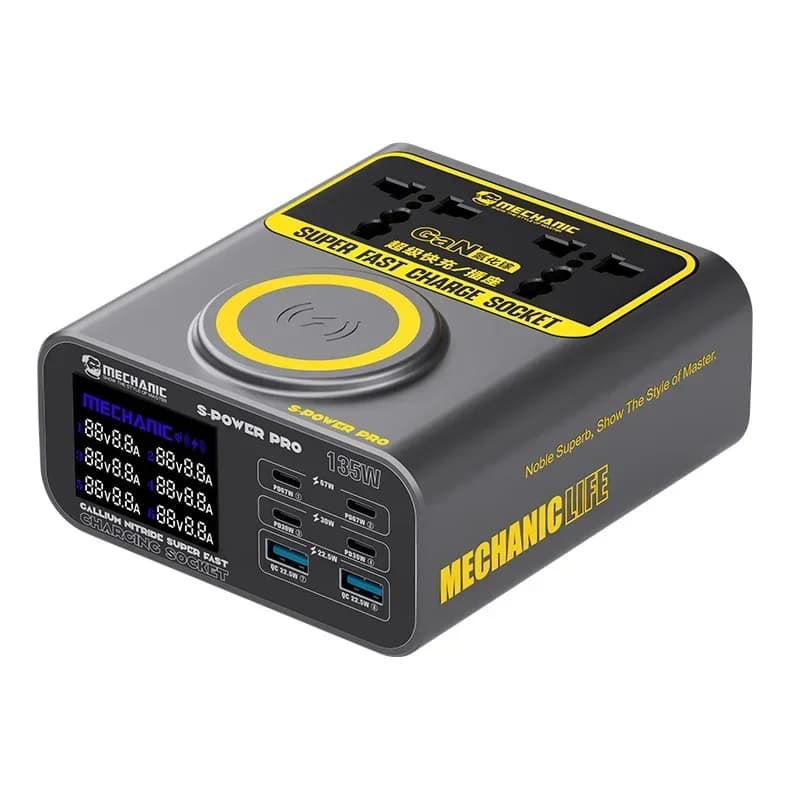 Prise de Charge mécanique S-POWER PRO en nitrure de gallium, Charge sans fil, multi-ports QC3.0, cha