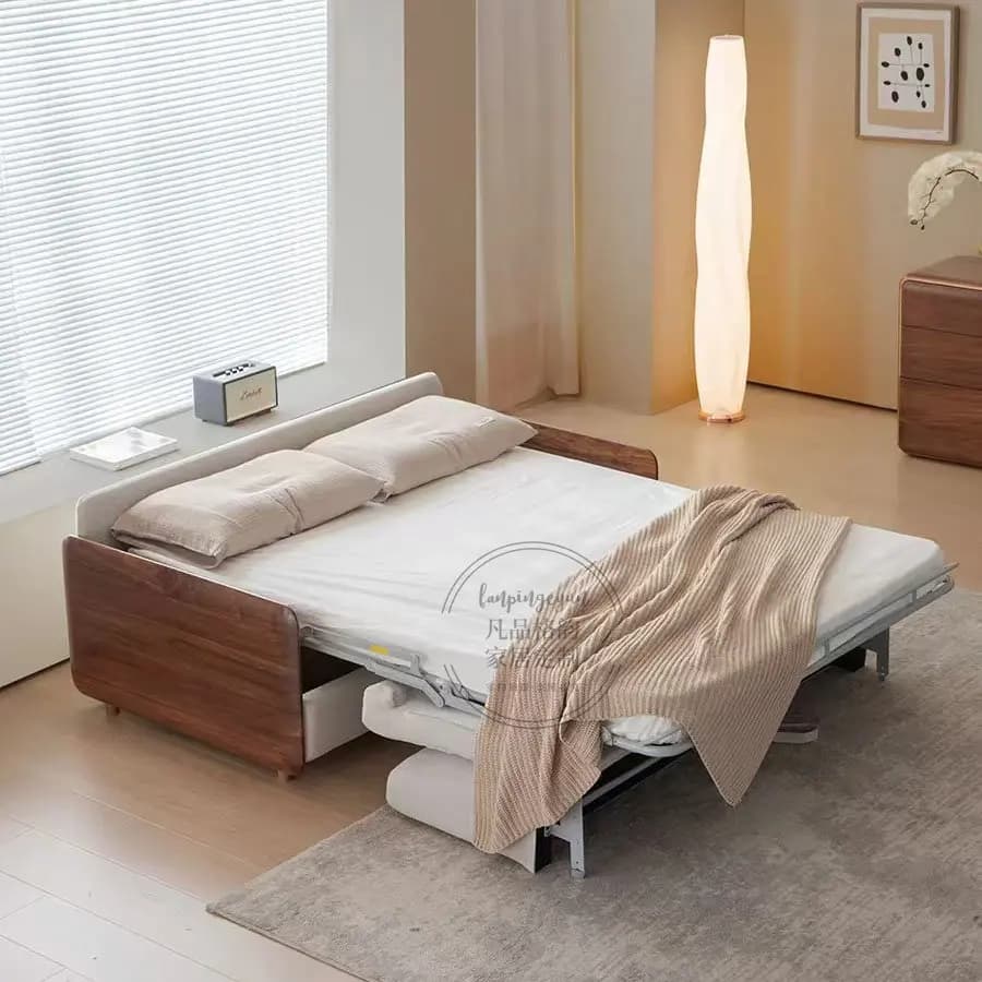 Canapé-lit pour 2 personnes, structure en bois pliable, taille standard, multifonctionnel, mobilier