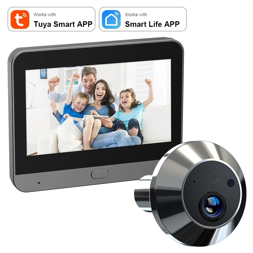 Mini Vie Intelligente Tuya 3MP 140 ° Grand Angle de vue 2.4Ghz WiFi porte magique judas oeil PIR c