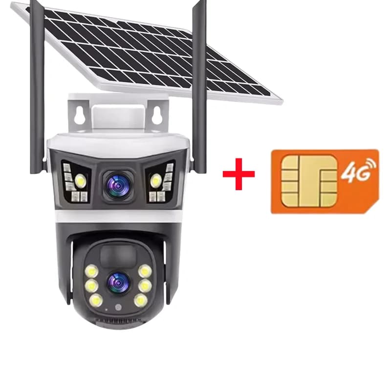 Caméra solaire 4G extérieure 12MP 6K à double objectif et double écran, moniteur vidéo de sécurité,