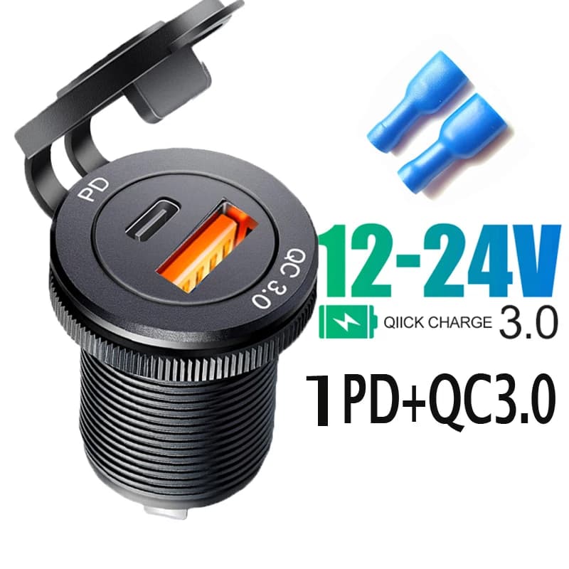 Super chargeur Type C prise de Charge rapide 12V/24V 60W double USB prise de courant pour moto Charg