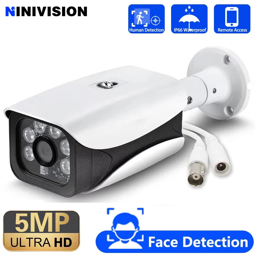Caméra de vidéosurveillance à Vision nocturne infrarouge 24/7, 5MP AHD, détection faciale extérieure