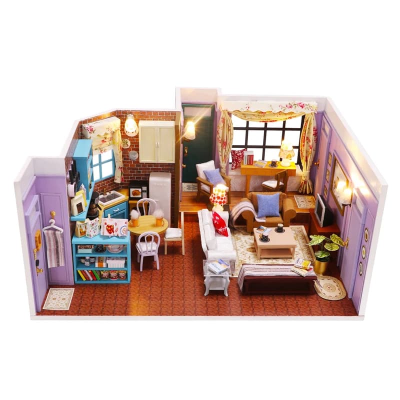 Bricolage Monica's Apartment Casa maisons de poupée en bois Kit de construction Miniature maison de