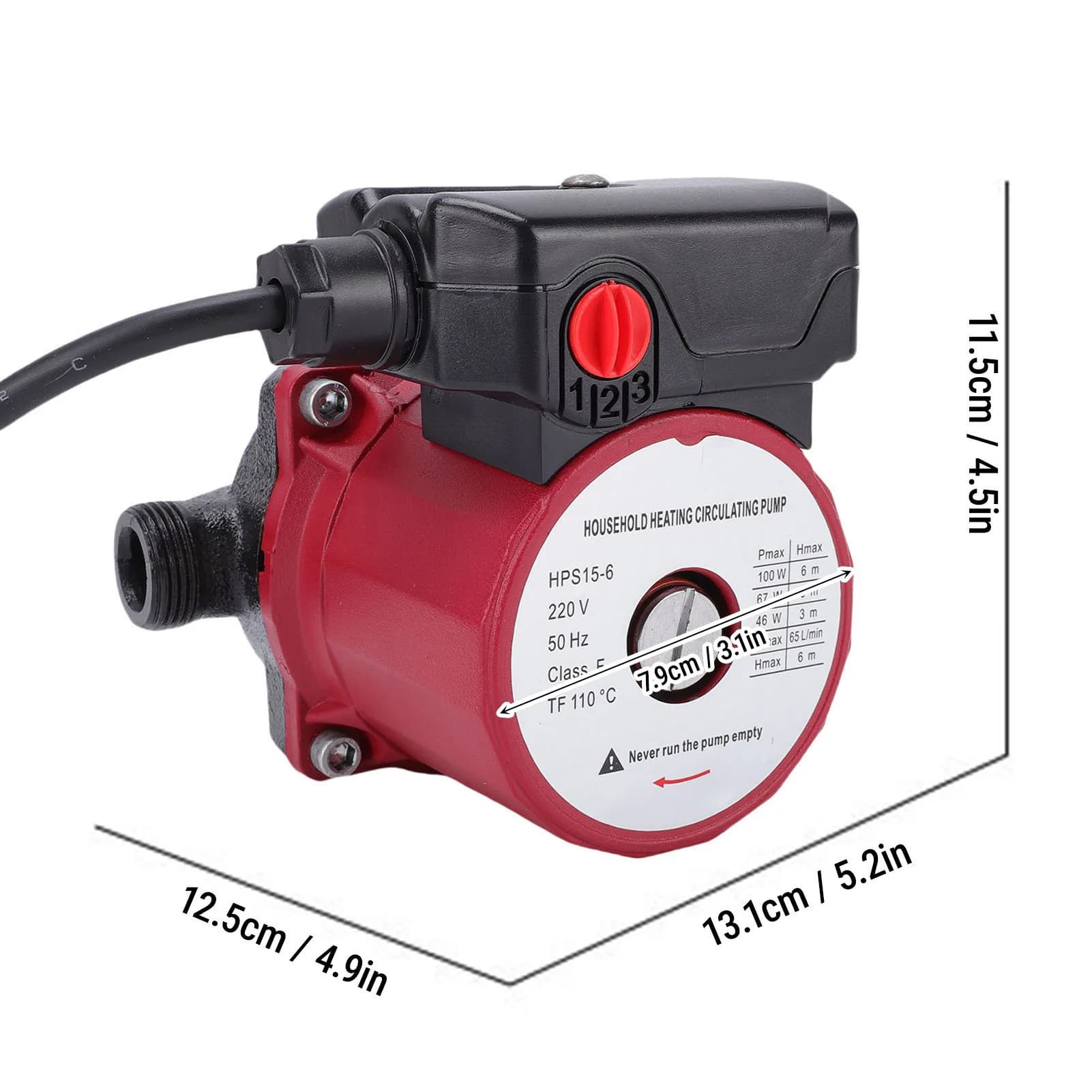 Pompe de circulation d'eau chaude blindée 65L/min 46W 67W 100W 3 vitesses pour système de chauffage,