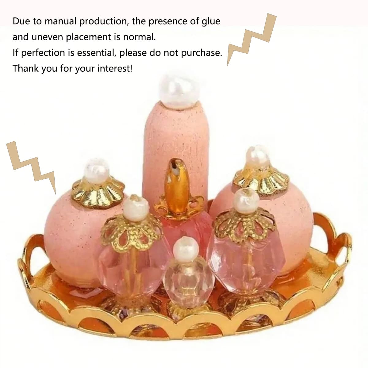 Ensemble de flacons de parfum miniatures pour maison de poupée 1:12, avec plateau doré, décoration c