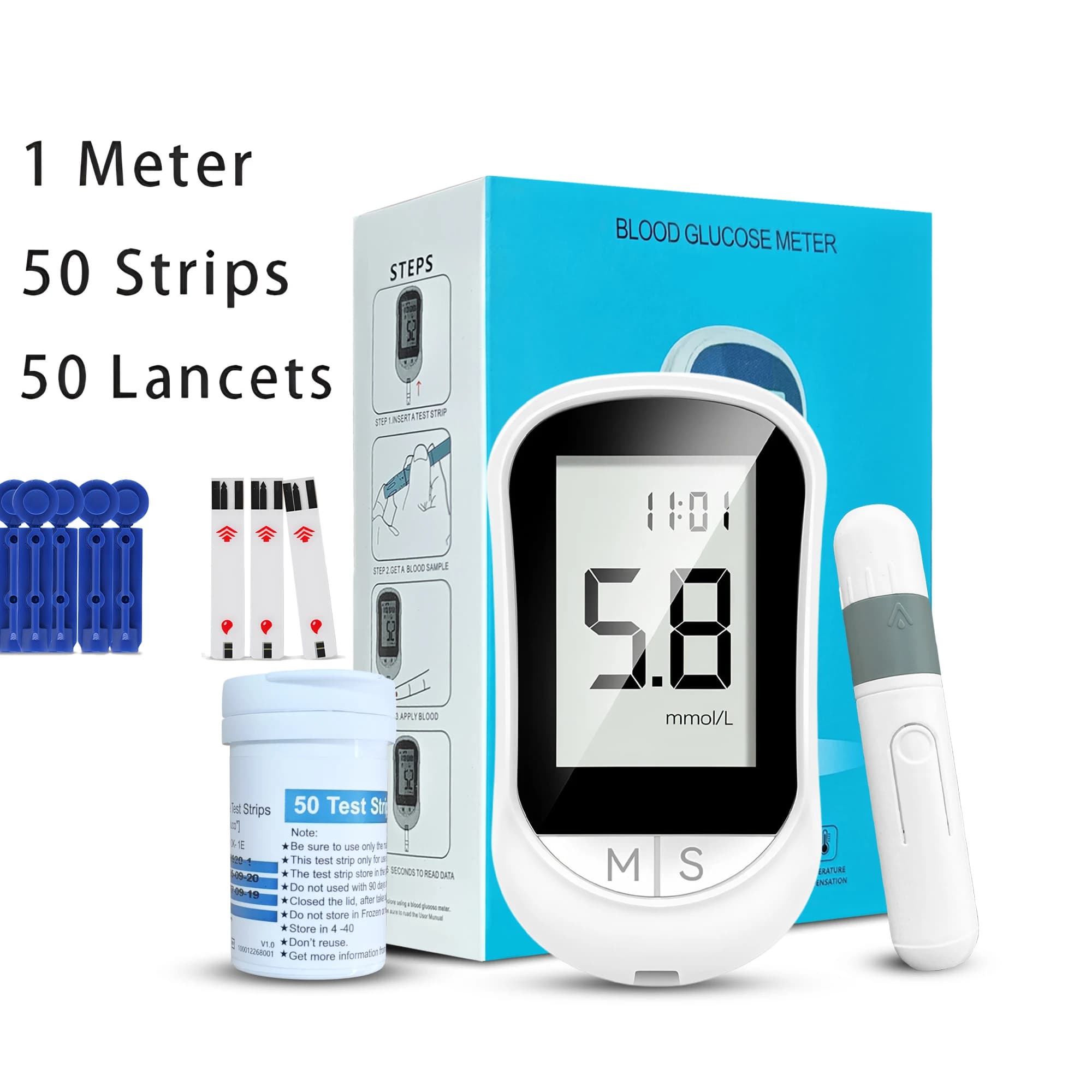 Kit de test de glycémie à domicile pour auto-surveillance du diabète et de l'hyperglycémie, moniteur