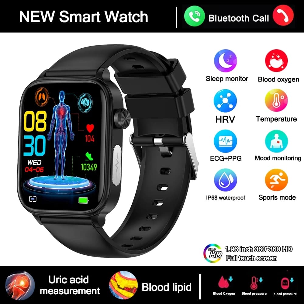 Nouvelle montre connectée 2025 pour hommes et femmes avec surveillance 24h/24 de la santé, acide uri