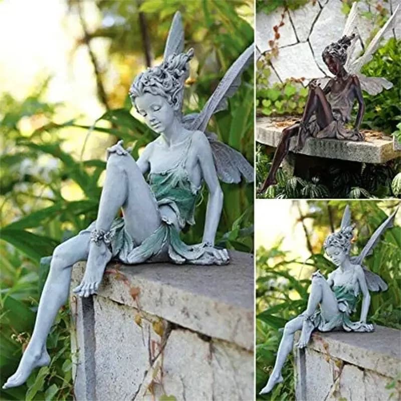 Décoration de statue de fée de fleur, Sculpture décorative extérieure en résine de pelouse de cour d