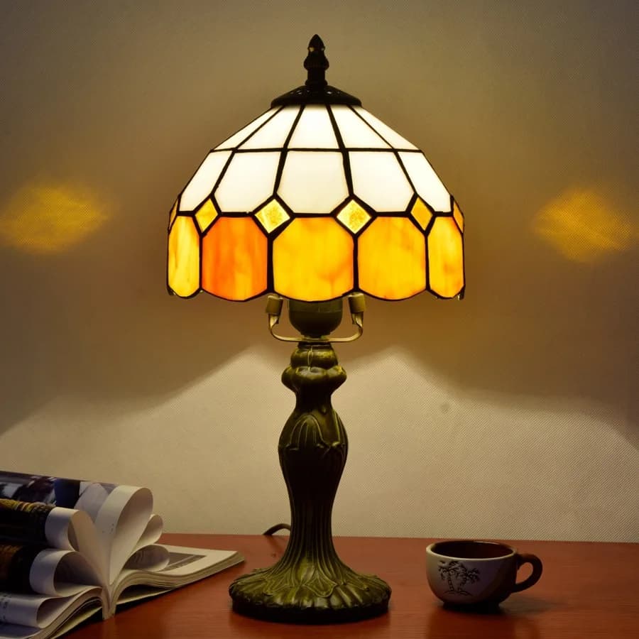Lampe de table de style européen, lampe en verre teinté en forme de rose, lumière de lecture décorat