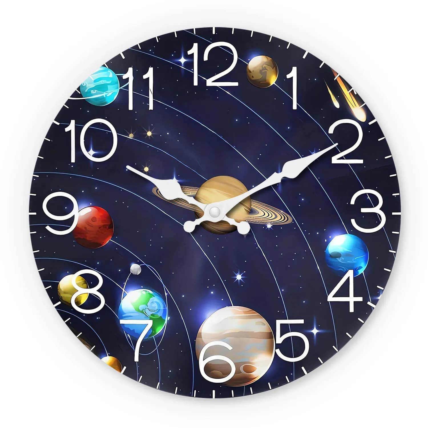 Horloge murale en bois à motif planète univers, horloges murales silencieuses de 10 à 14 pouces, ali