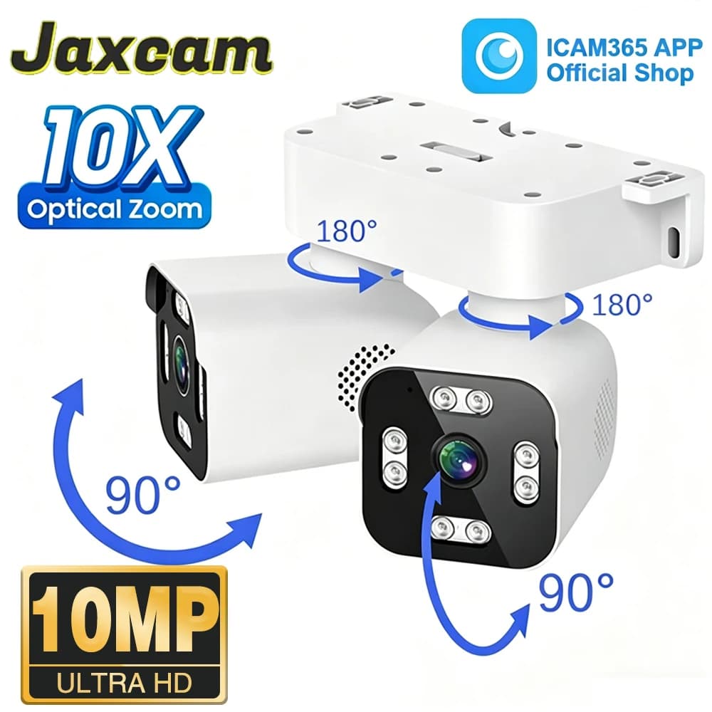 Caméra de sécurité ICAM365, extérieure, étanche, double objectif HD 10MP, zoom 10X, WiFi, vision noc