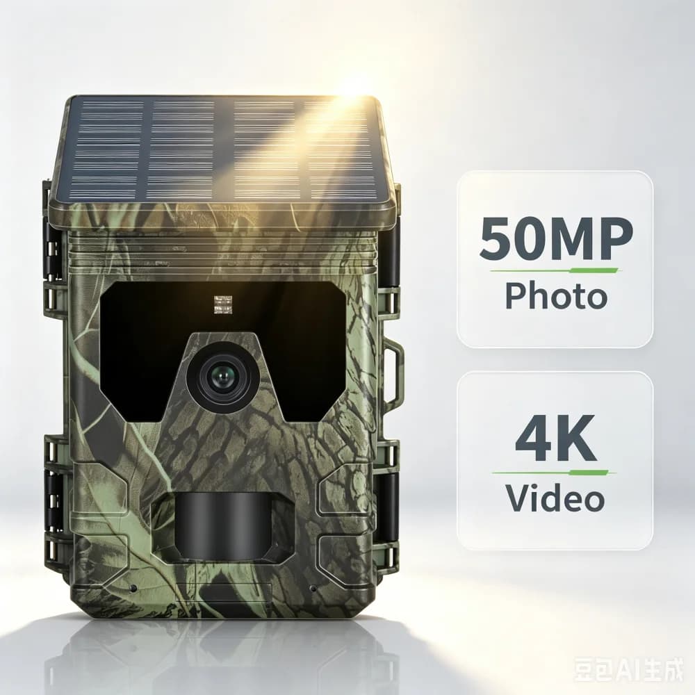 Caméra de chasse solaire 50MP 4K avec vision nocturne infrarouge, surveillance de la faune, caméra d