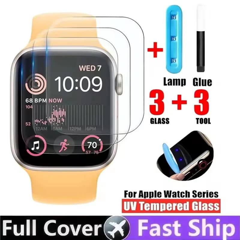 Film de protection en verre trempé à colle UV, pour Apple Watch 10 9 8 7 46MM 44MM 45MM, protecteur