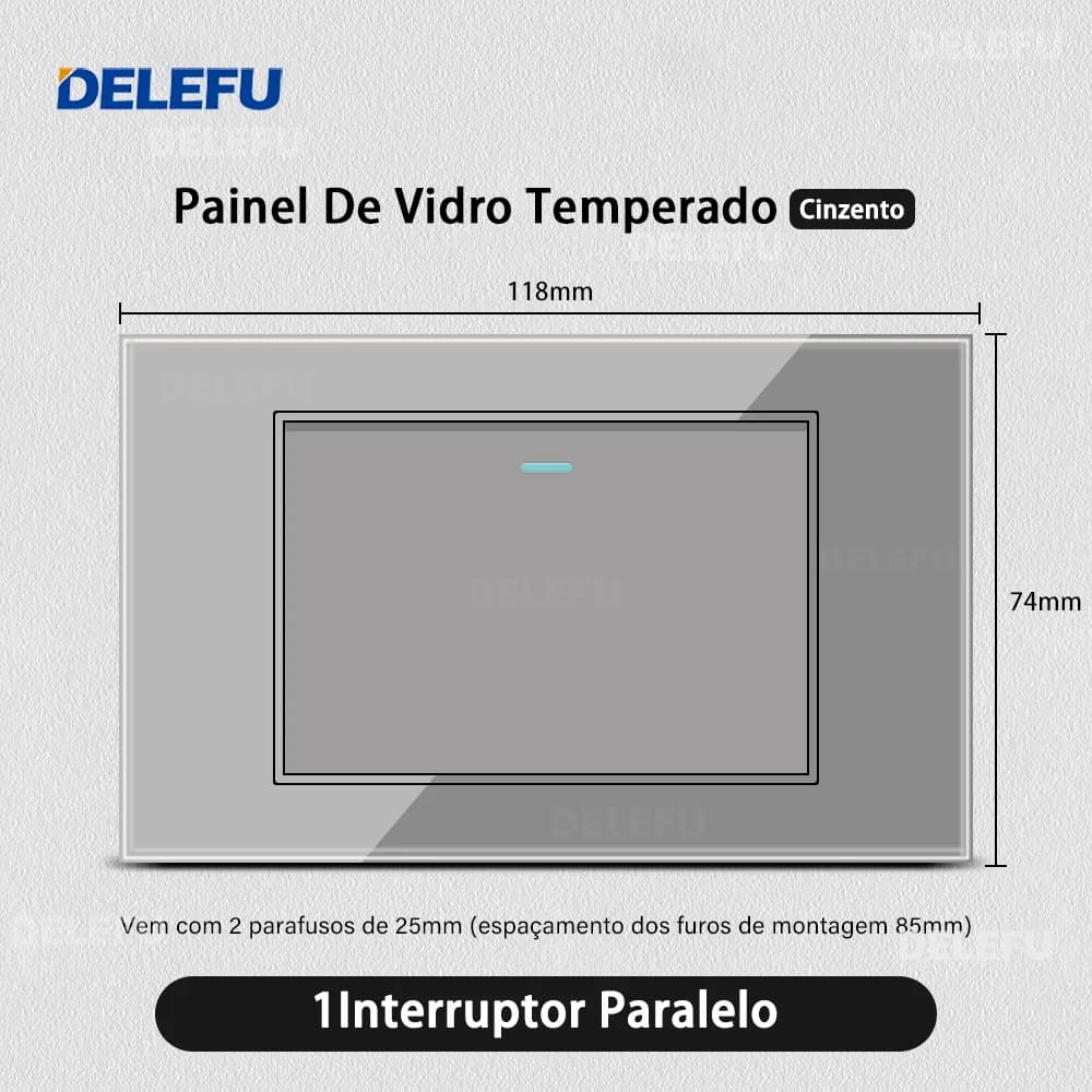 DELEFU-Prise murale standard USB Type C, interrupteur d'éclairage, verre gris, guatémaltèque, Brésil