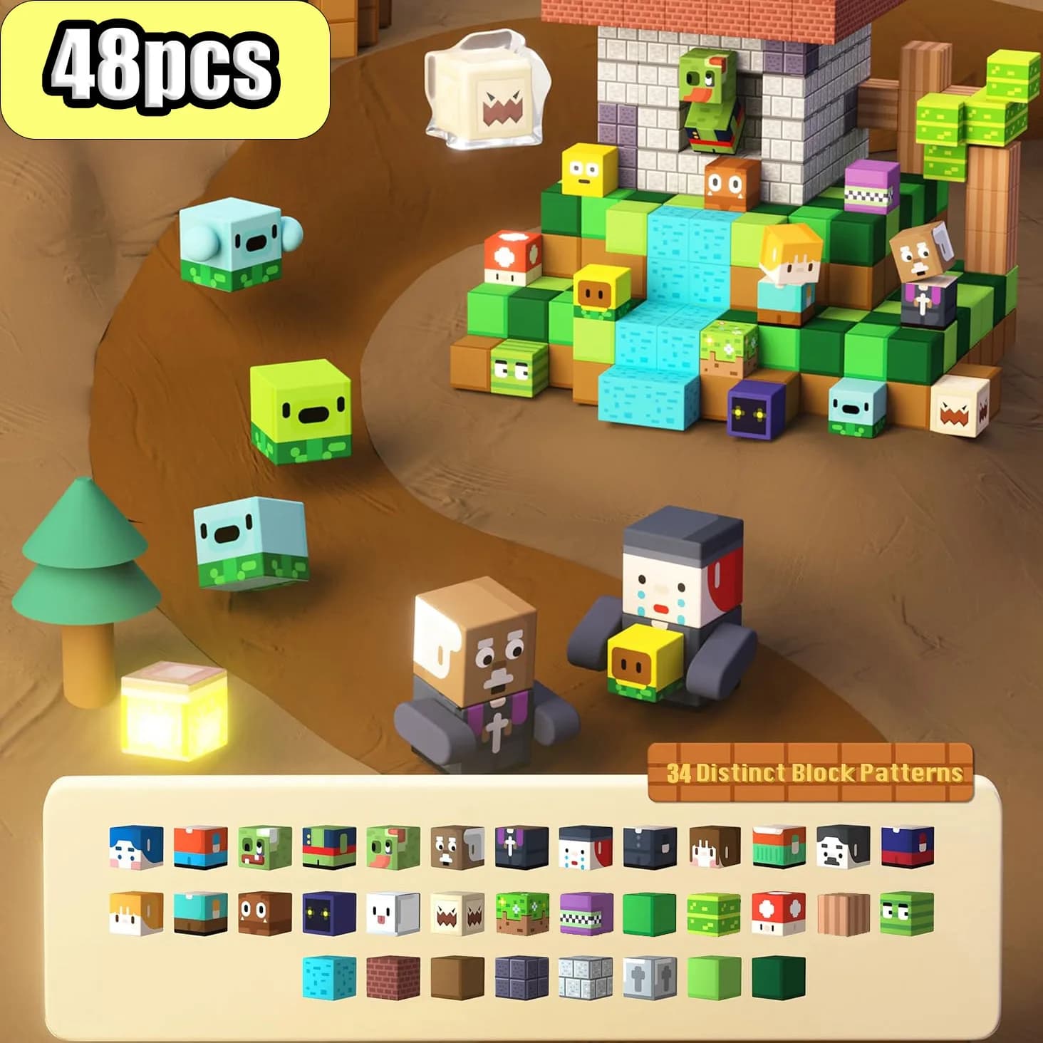 Blocs de construction magnétiques Mine World, ensemble de jouets en briques de forêt magnétiques, jo