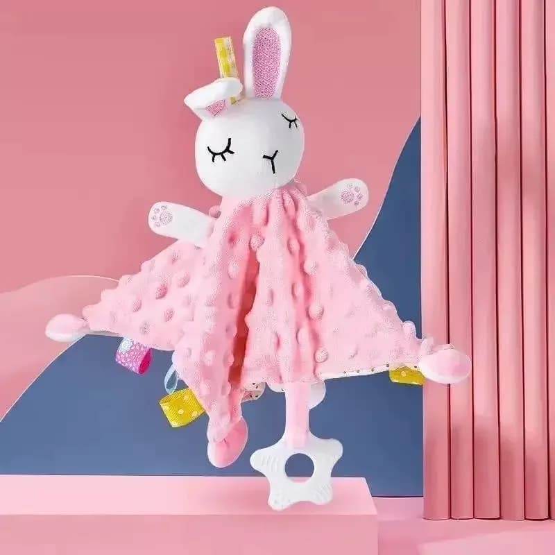 Couverture de couette pour bébé avec étiquettes, anneau de dentition, peluche douce, poupées de couc