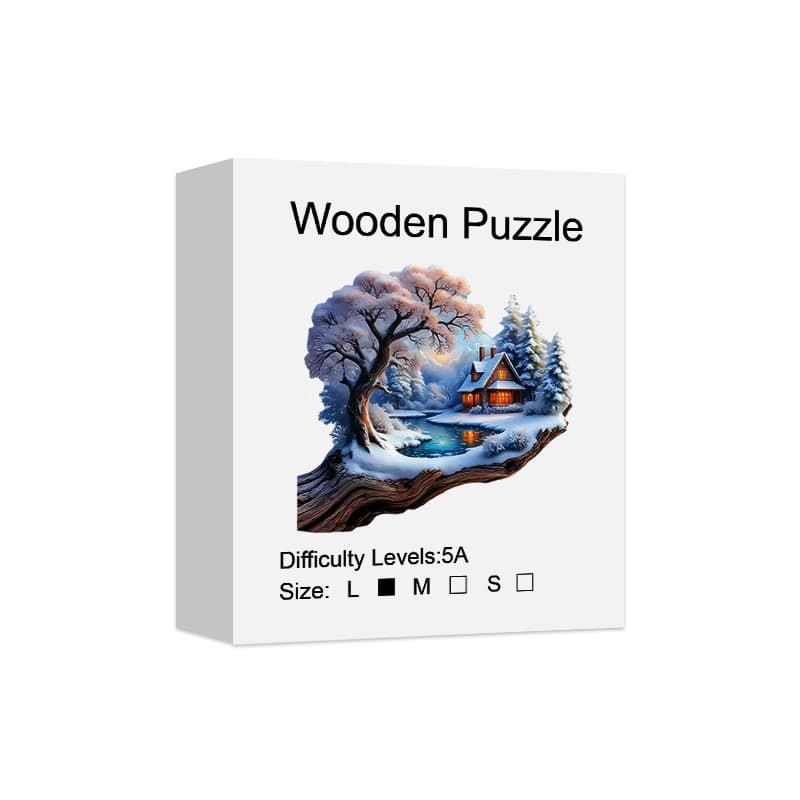 Puzzle en bois Treehouse in the Snow pour adultes, pièces de forme unique, coffret cadeau exquis, ex