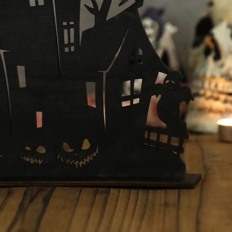 AFOURT-Halloween ornements en bois décorations Silhouette en bois croquis maison hantée décoration d