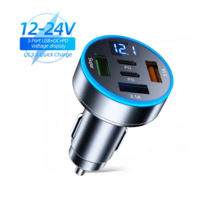 Répartiteur allume-cigare de voiture à 3 prises, double USB LED, chargeur rapide de voiture 120W 12V