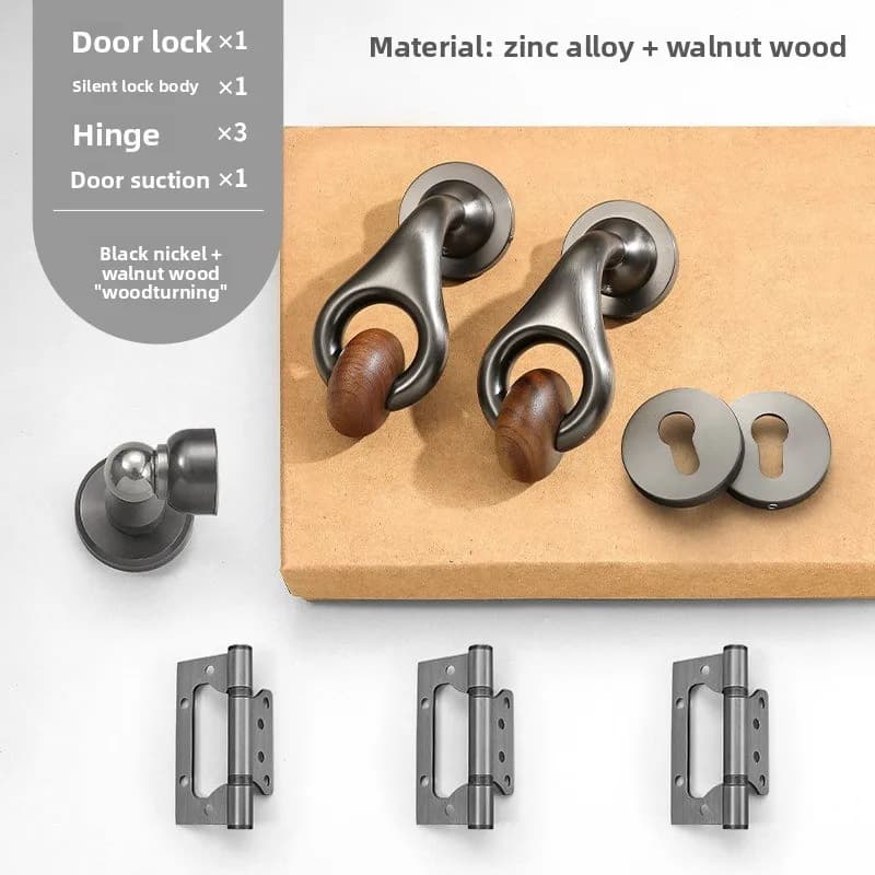 Serrure de porte intérieure pour chambre à coucher, magnétique/silencieuse, avec poignée en bois mas