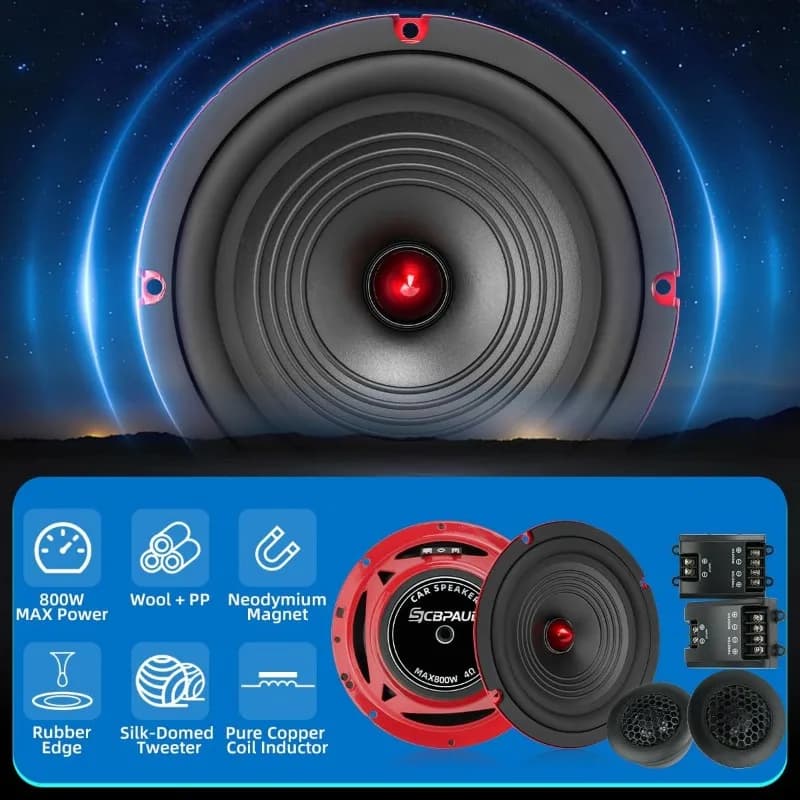 Haut-parleurs de composants 6,5 pouces 800W avec woofers haute performance, inclus un haut-parleur m